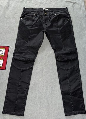 Pierre Balmain Men s Coated Biker Jean Black Denim Dark Wash Embroidered Sz 40 