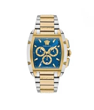 Versace Dominus Chronograph Quartz Blue Dial Two-Tone Men's Watch VE6H00723 NEW