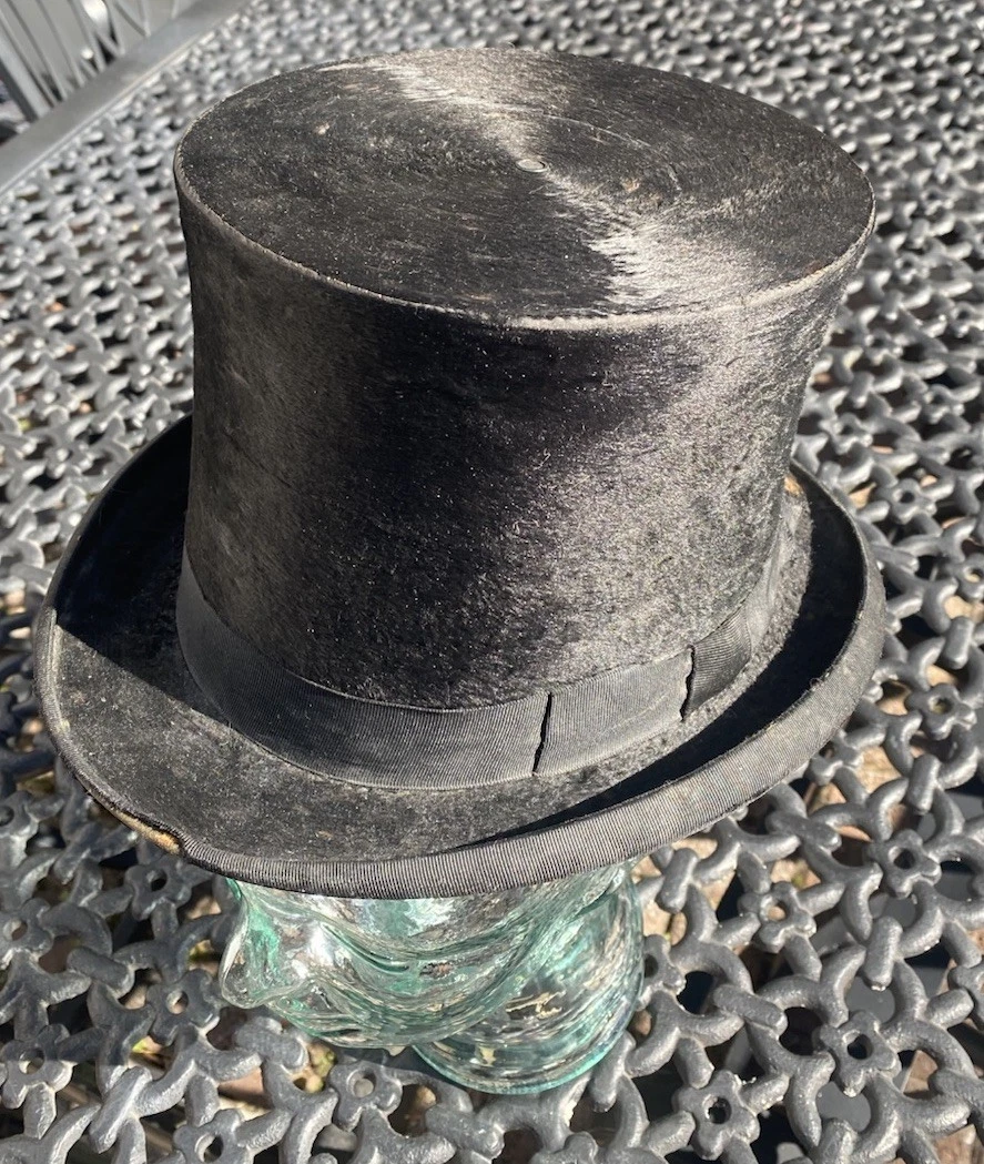 Chapeau Haut-de-forme (Top Hat) KNOX En Castor Noir - Vintage Années 1800 - Avec Sa Boîte De Voyage D'origine - Occasion Très Bon état
