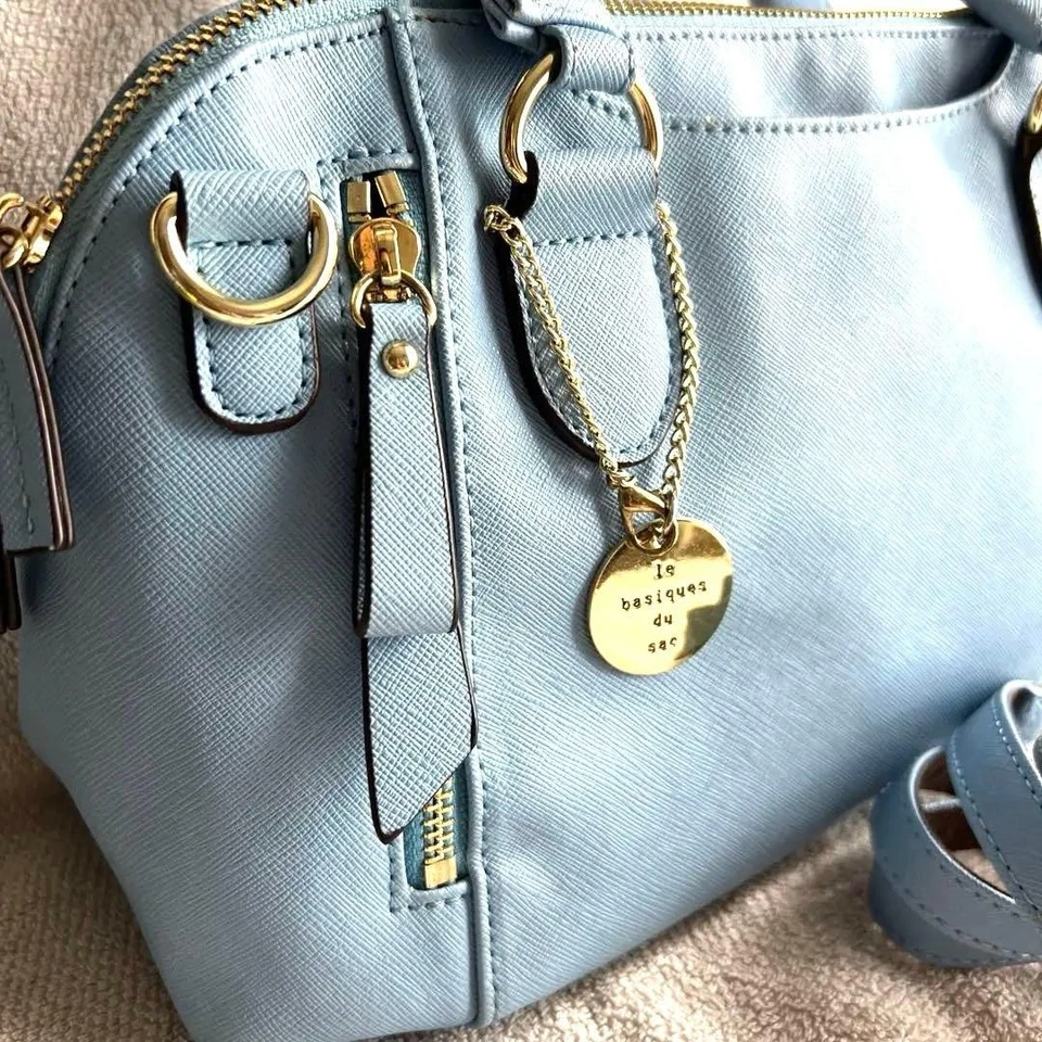 Le Basiques Du Sac Handbag Shoulder Bag Purse Faux Leather Blue USED Good Cond - Image 2 of 4