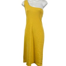 Nine West Womens Yellow One Shoulder Ribbed Knit Summer Cotton Dress Plus sz 1X