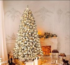 6.5ft Pre-Lit Snowy Pine Christmas Tree with 785 Branches  250 Warm Lights - Ea