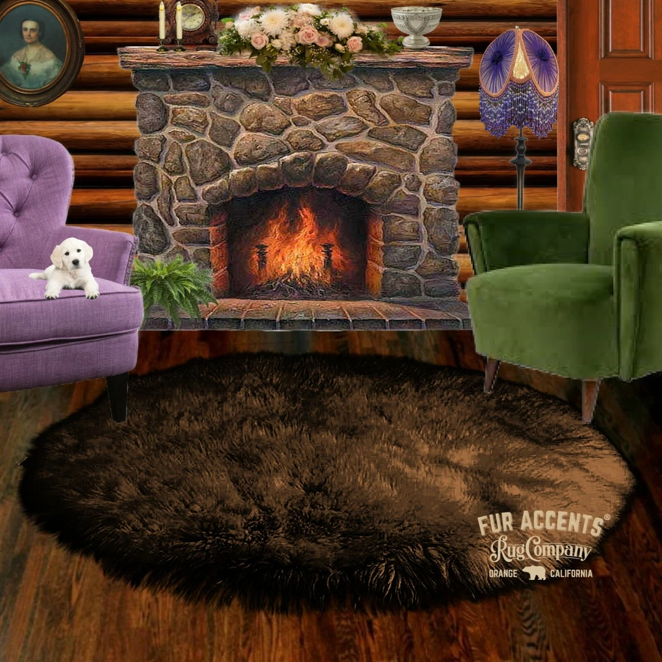 Alfombra clásica redonda peluda de piel de oveja - alfombra de piel sintética acento de piel de oso alfombra blanca   Foto 4 de 4