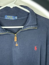 Polo Ralph Lauren Navy Blue Knit Quarter Zip Pullover Sweater Red Pony Size XL