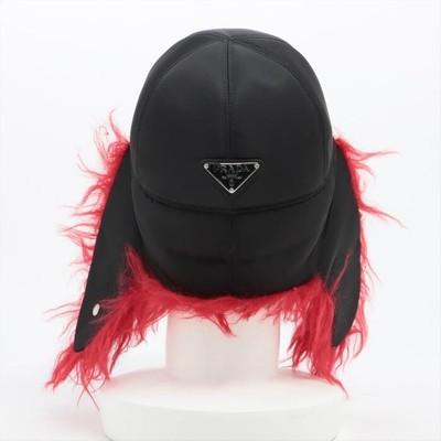 Prada Vintage Pilot Flight Cap Size S Authentic logo black red 