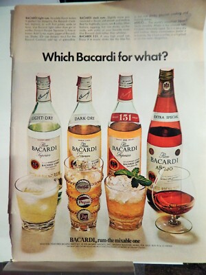 WINSTON CIGARETTES / BACARDI FINE RUMS VTG 1972 ADVERTISEMENT