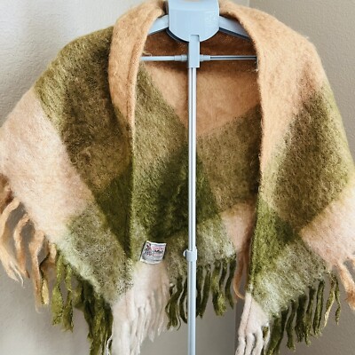 Vintage Glen Cree All Mohair Green Beige Wrap From The Cree Mills