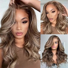 18in Ash Brown with Blonde Highlight 100 Human Hair Lace Front Wigs Body Wave