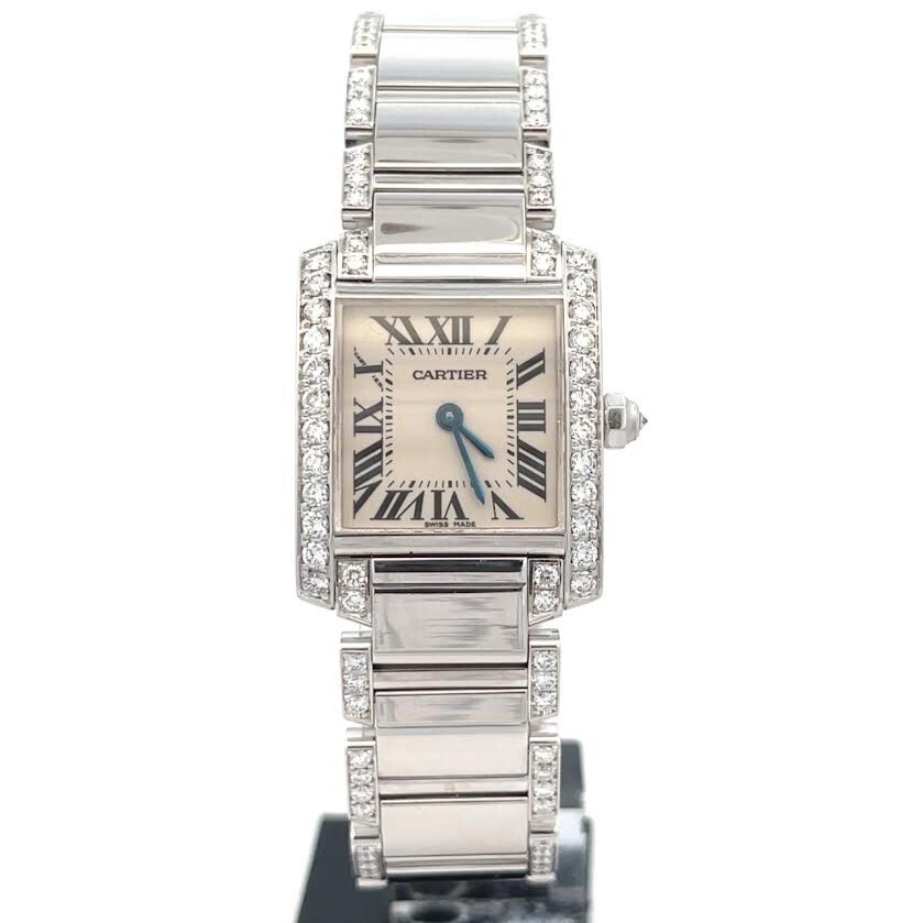 Cartier Tank Francaise 18k White Gold Diamond Watch Original Full Factory-image
