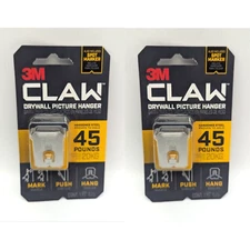 (2 PACK) 3M Claw Drywall Picture Hanger Hook Mark Push Hang Steel Holds 45Pounds