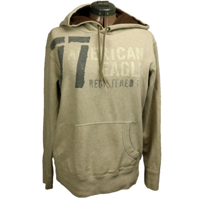 American Eagle Outfitters Graphic Logo Print Hooded Sweatshirt Pocket Beige XS