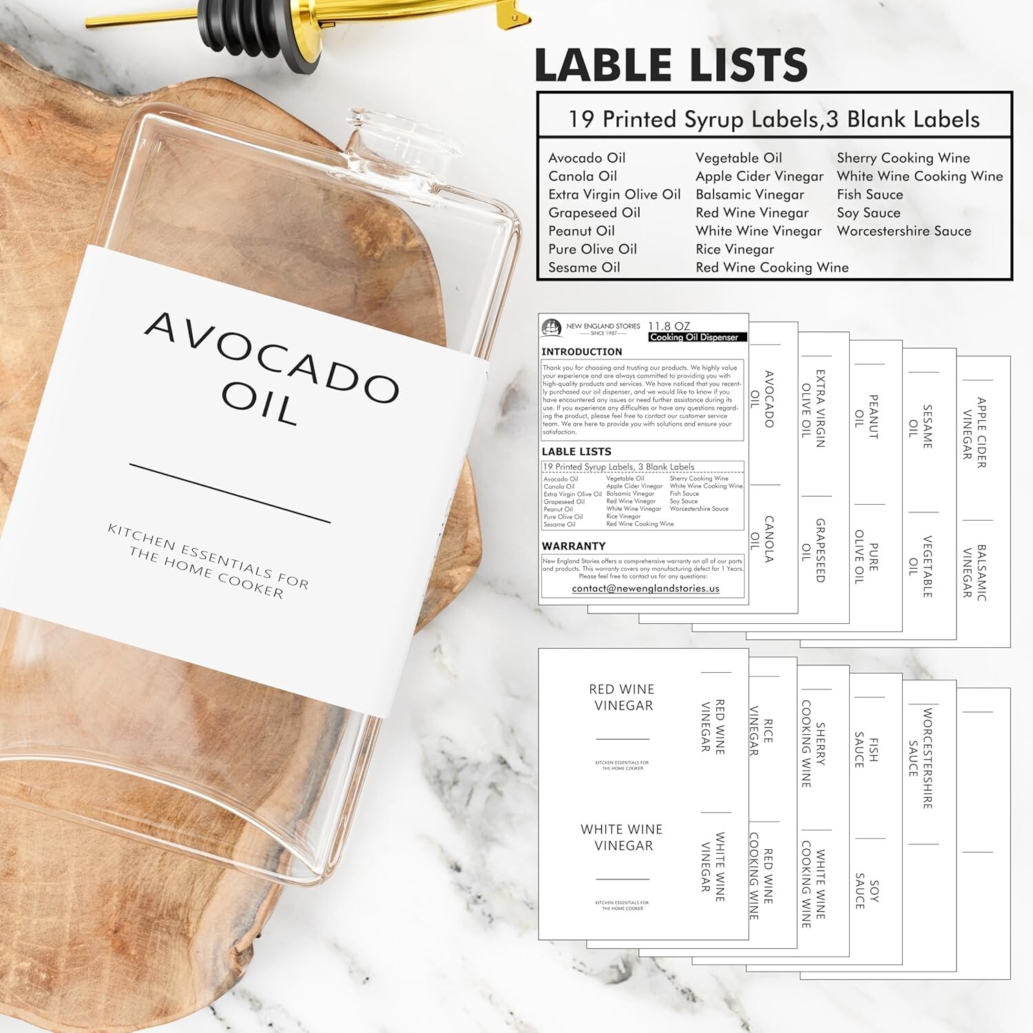 Elegant Gold Glass Oil Dispenser Set - 4-Piece Leak-Proof Kitchen Bottles