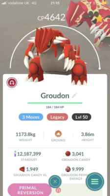 Pokemon Trade Go --  Level 50- Groudon 3 Moves