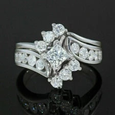 14K White Gold Finish 2CT Princess Lab Created Diamond Engagement Wedding Ring