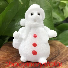 1pc Natural White jade snowman skull Quartz Crystal Christmas Gift carving Decor