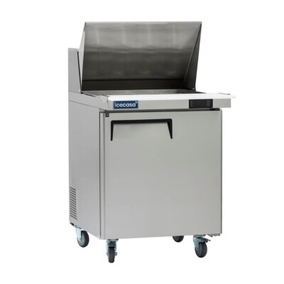 27'' Mega Top Sandwich Prep Table Fridge, ICECASA 1 Door Food Bain Marie Cooler