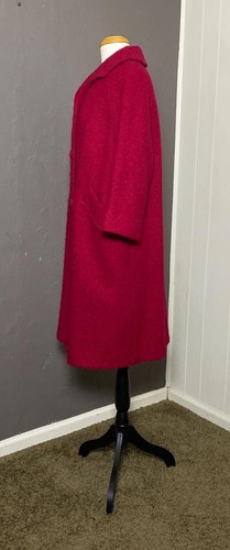 1950's Red Wool Boucle Swing Coat fits S-XL Satin Silk Lining - Picture 6 of 9