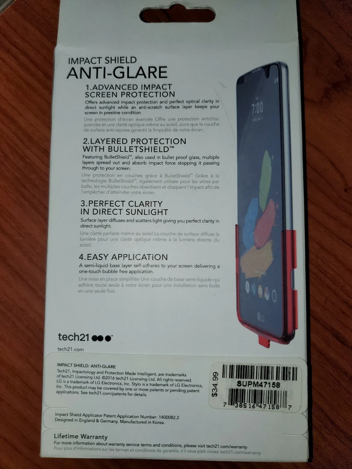 Tech21 Impact Shield Anti Glare Screen Protector for LG Stylo 2 Plus New - Image 2 of 2