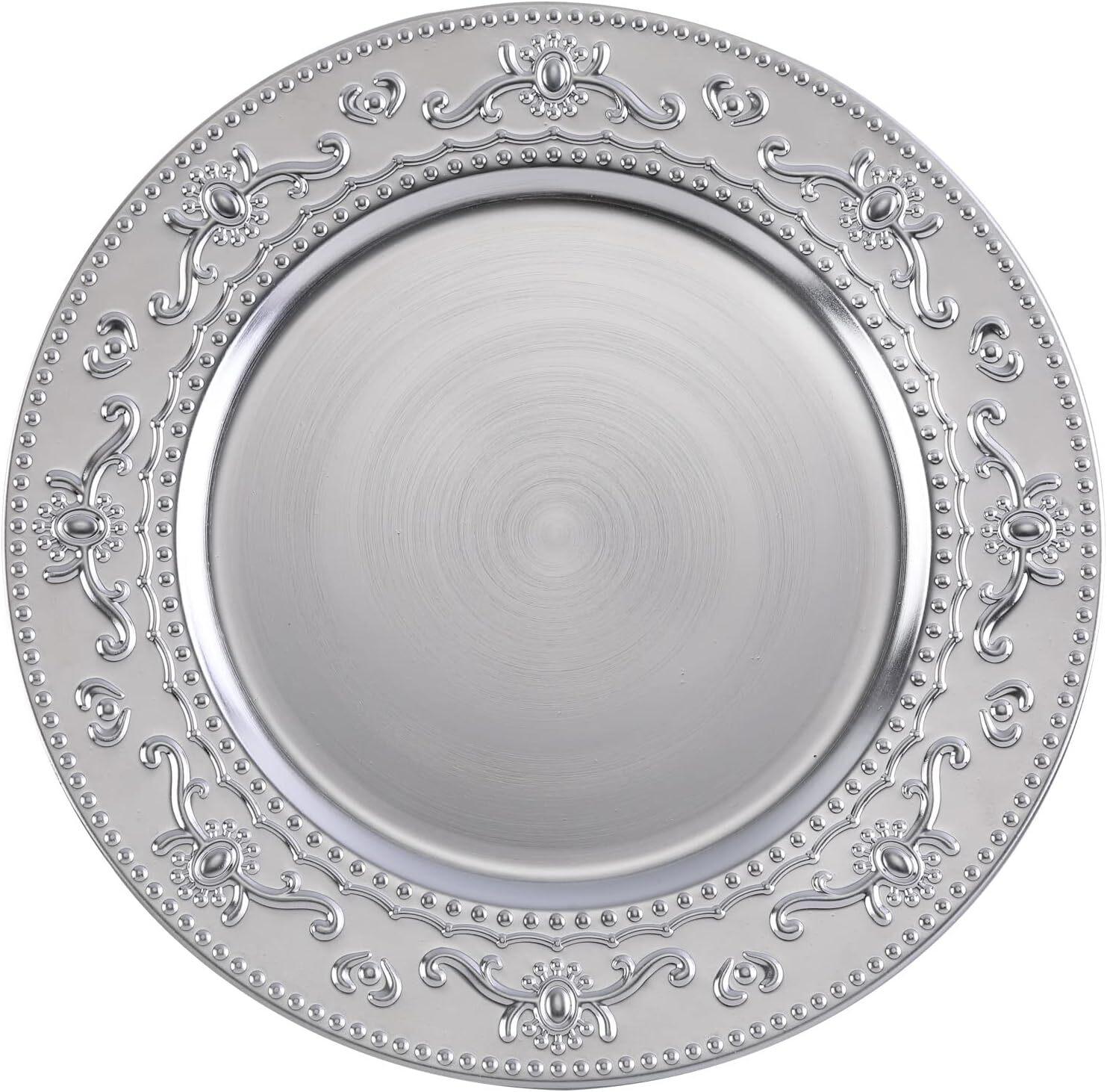 13-Inch Charger Plates, 6Pcs Dinner Plate Chargers Round 6Pcs, Floral-Silver