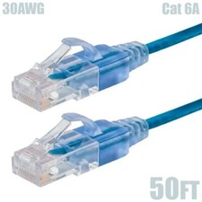 50FT CAT6A RJ45 Network LAN Ethernet UTP Cable Cord Snagless Boot 30AWG Blue