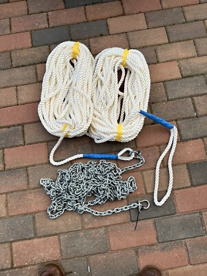 Nylon Ankerseil 40m von 12mm 3 Strang & 15 Meter 6mm verzinkt Kette