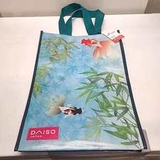Daiso Japan Bamboo Zen Pond Gold Fish Reusable Grocery Tote Bag 16x11x6.7" NWT 