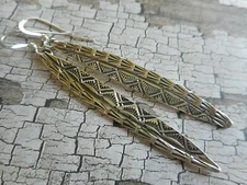 Henry Mariano Sterling Silver Oxidized Pressed Design Dangle Earrings 3916R   