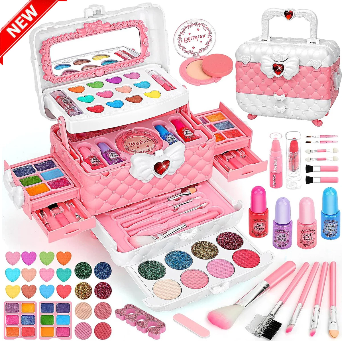 Kids Makeup Kit for Girl Washable Makeup Beauty Toy with Portable Cosmetic  Box