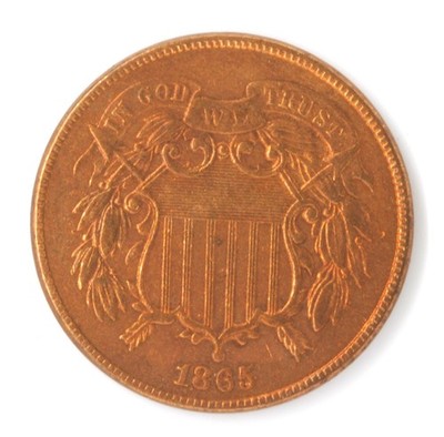 United States 1865 Shield Two Cent Piece Bronze Philadelphia Mint Coin
