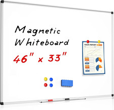 Magnetic Dry Erase White Board - 46 X 33 Inch Whiteboard for Wall - 4 X 3 Large