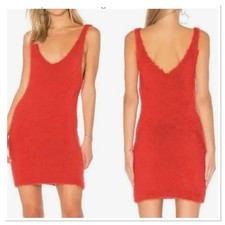 Farm Rio Soft Solid Blood Orange Fuzzy Mini Tank Dress Size S