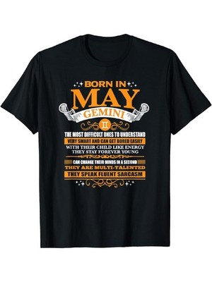 Born in May Gemini Zodiac T-Shirt - Funny Astrology Birthday Gift for Women &