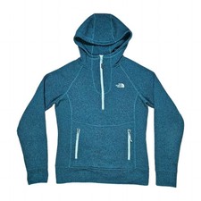 The North Face 1/4 Zip Hoodie Women's SMALL Green Knit Fleece Lined Sweater