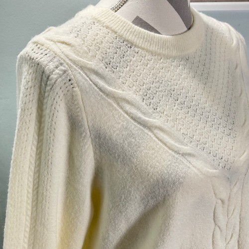Talbots Petite Cable Knit Sweater Pointelle Cream Ivory XL Extra Large - Picture 5 of 8