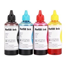 100ml Dye Refill Ink Bottles for Refillable Cartridges and CISS 4-Pack for Epson