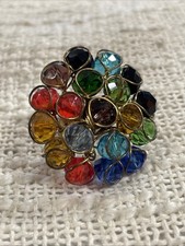 Multicolored Glass Beaded Wire Wrapped Fashion Adjustable Ring
