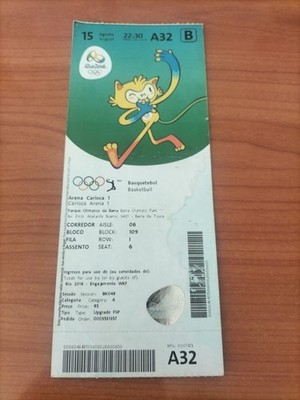 Used Ticket Olympic 15.08. 2016 Rio Olympia A32 Basketball 2