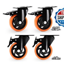 Egofix 4 Inch Heavy Duty Caster Wheels With Brake Set Of 4 Orange