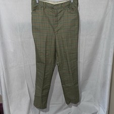 Vintage 1950-60s Green Plaid Hi Waist Pants Rapid Zipper Fits Sz 29x31