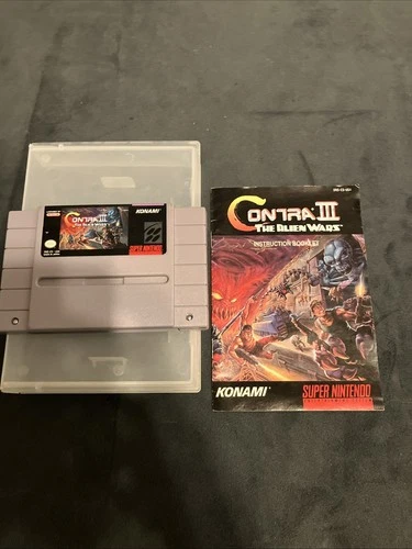 Contra 3 III The Alien Wars Super Nintendo SNES Game Cartridge & Manual