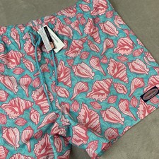 New Vineyard Vines Swim Trunks Mens XL Turquoise Ocean Shells Printed Chappy 5"