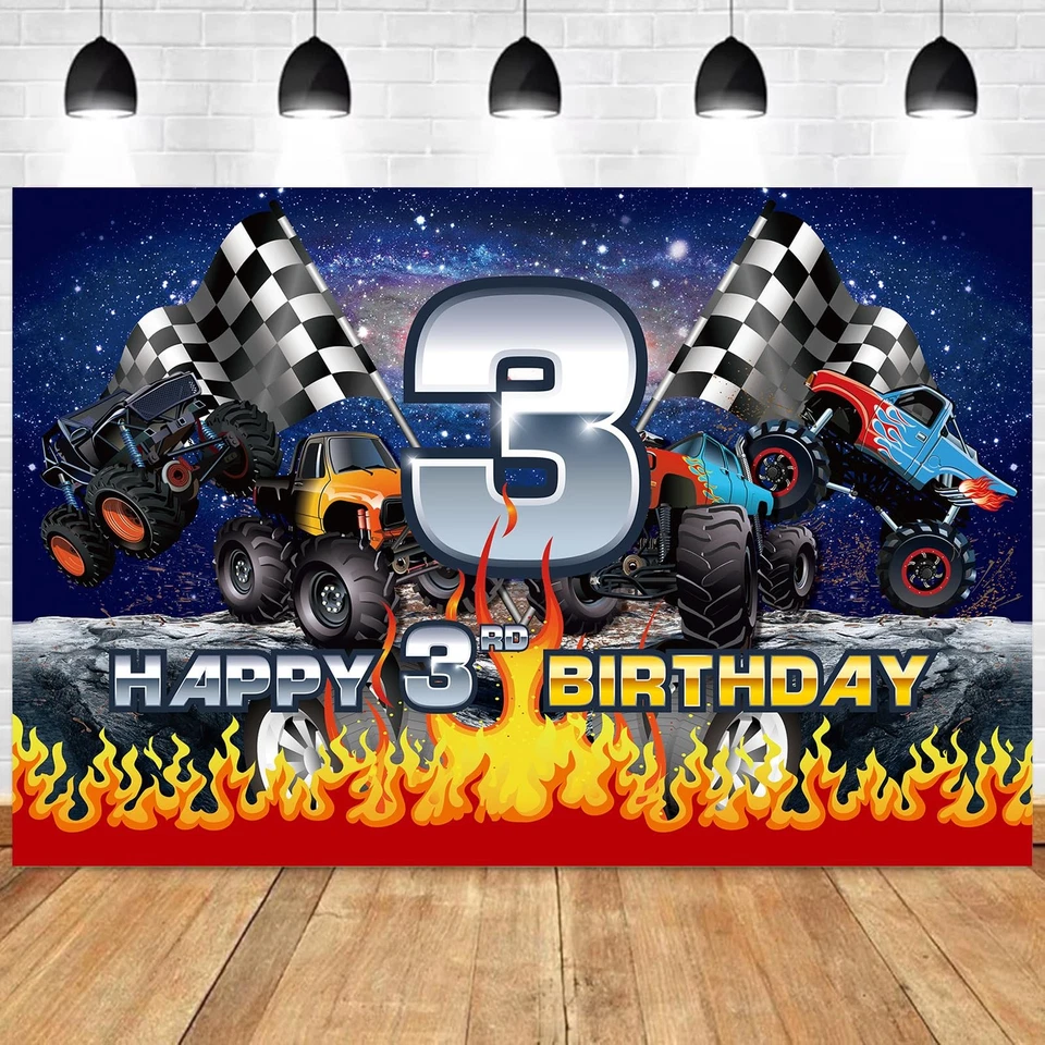 Hoywas Monster Truck Cumpleaños Fiesta Suministros Tercer Tema Decoraciones Set Niños Foto 4 de 4