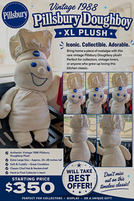 Pillsbury 1988 Doughboy XL Plush Advertising Doll White & Blue Original