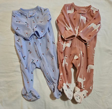 2 Pc Sleeper Unicorn And Cherry 0-3M Footed Snap Long Sleeve