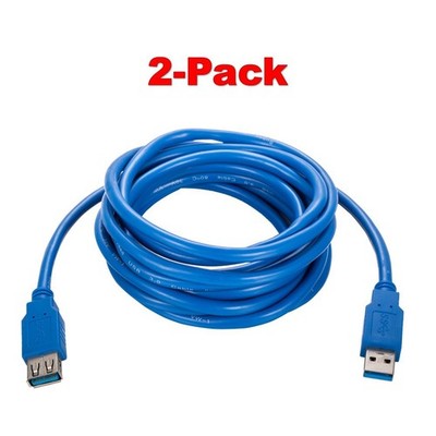 2-Pack- 10FT USB 3.0 Extension Cable AM/AF Super-Speed Data & Charging Cord Blue