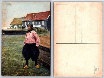 Marken Netherlands Photochromie Postcard Traditional Dutch Fisherman & Houses
