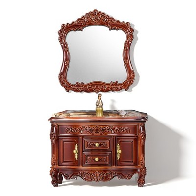 1 Set Antique Style Miniature Dollhouse Bathroom Sink Cabinet with Mirror Rea...