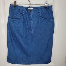 Vintage Talbots Skirt Blue Denim SZ 12 Chino Flat Front Waist Pockets