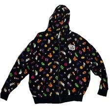 Disney Halloween Zip Hoodie Black Graphic Print Ghost Pumpkin Bat Glows in Dark