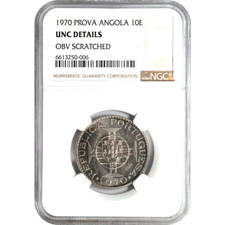 1970 Angola 10 escudos, NGC UNC Details - Drapak w pobliżu 10 na awersie, rzadki